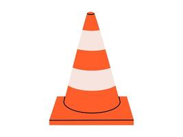 Hand drawn cute cartoon illustration of traffic cone. Flat road warning or caution sign in colored doodle style. Attention striped barrier icon. Stop signal. Settings or fix problem. Isolated. vector