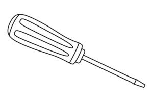 Hand drawn cute outline illustration of screwdriver or turn screw instrument. Flat repair tool in line art doodle style. Support service hardware icon. Settings or fix problem. Isolated. vector