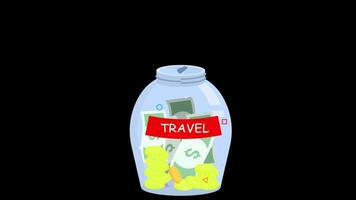 Save Money For Travel On Alpha Channel 2D Cartoon Animation video