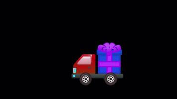 The Car Carrying a Gift is Moving on the Road On Alpha Channel 2D Cartoon Animation video