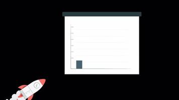 The Rocket Flies and Shows How Growing Up it is In Business On Alpha Channel 2D Cartoon Animation video