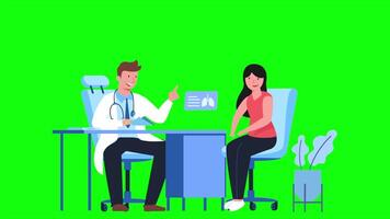 Patient Comes To Doctor And Gets Advice From Doctor On Greenscreen Background 2D Cartoon Animation video