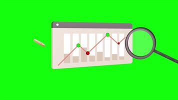 Reveja o negócio ações e investimentos em tela verde fundo 2d desenho animado animação video