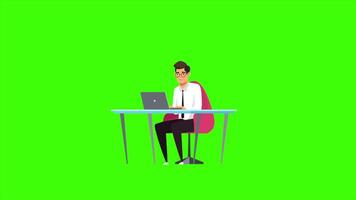 escritório trabalhador digitando computador portátil em tela verde 2d desenho animado animação video