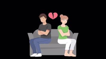 das Streiten Paar tut nicht sich unterhalten auf Alpha Kanal 2d Karikatur Animation video