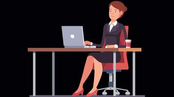 Office Worker Woman Typing On Notebook On Alpha Channel 2D Cartoon Animation video