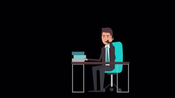 Office Worker Talking To The Manager About The Project On The Phone In The Office On Alpha Channel 2D Cartoon Animation video