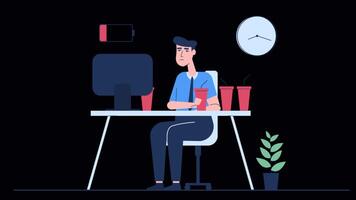 Businnesman Charging Energy With Drink Coffee And Energy Drinks For Work Better Results On Alpha Channel 2D Cartoon Animation video