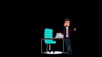 Office Worker Talking To The Manager About The Project On The Phone In The Office On Alpha Channel 2D Cartoon Animation video