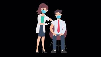 medico inietta il suo paziente con un' ago contro il malattie su alfa canale 2d cartone animato animazione video