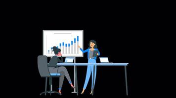Office Worker Showing Work Presentation To His Bosses On Alpha Channel 2D Cartoon Animation video