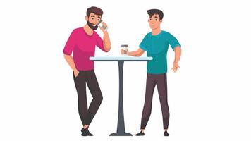 2 freunde sind Trinken Kaffee während chatten beim das Tabelle auf Alpha Kanal 2d Karikatur Animation video