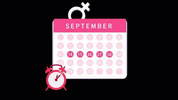 Menstrual Calendar For 14th, 15th, 16th, 17th, 18th September On Pink Background On Alpha Channel 2D Cartoon Animation video