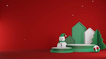 3D red background Christmas with minimalist podium, suitable for product promotion video