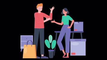 Female And Male Office Worker Making Agreement About The Project And Shaking Hands On Alpha Channel 2D Cartoon Animation video