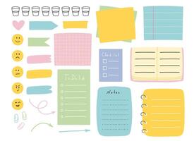 Task planners in hand drawn style. Cute paper notes, to-do lists, notepads, paper sheets, bookmarks. illustration. A set of sheets for notes. vector