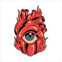 flaming heart tattoo design vector