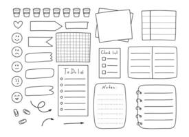 Task planners in doodle style. Cute paper notes, to-do lists, notepads, paper sheets, bookmarks. illustration. A set of sheets for notes. vector