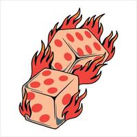 flaming dice tattoo design vector