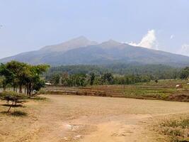 hermosa ver de el pie de montar merbabú Indonesia durante el día. paisaje con montaña, arboles y cielo foto