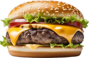 hemlagad burger glädje, saftig bulle med trädgårdsfräsch grönsaker isolerat. ai-genererad. png