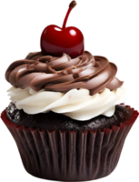 Cherry-topped cupcake with frosting, ideal for dessert inspiration. AI-Generated. png