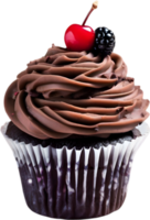 Cherry-topped cupcake with frosting, ideal for dessert inspiration. AI-Generated. png