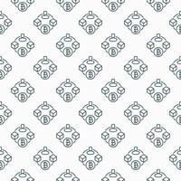 Blocks connected with Man and Bitcoin Blockchain Technology linear seamless pattern vector