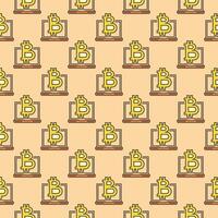 Bitcoin on Laptop Decentralized Cryptocurrency colored seamless pattern vector