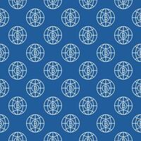 Bitcoin inside Earth Globe with Cryptocurrency outline seamless pattern vector