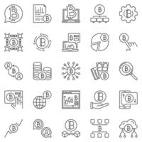 Bitcoin Cryptocurrency outline icons set - Crypto Currency Exchange line symbols vector