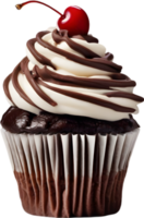 Cherry-topped cupcake with frosting, ideal for dessert inspiration. AI-Generated. png