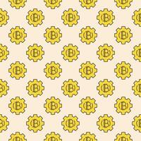 Gear with Bitcoin Cryptocurrency colored seamless pattern vector