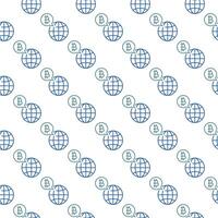 Earth Globe with Bitcoin Global Cryptocurrency outline seamless pattern vector