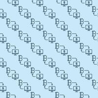 Computer and Bitcoin connected with Arrows Cryptocurrency seamless pattern in outline style vector