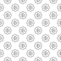 Cog wheel with Bitcoin Cryptocurrency outline seamless pattern vector