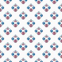 Man and Bitcoin blocks Blockchain Technology colored seamless pattern vector