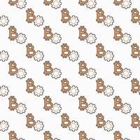 Bitcoin and Cog wheel Crypto Currency Settings colored seamless pattern vector