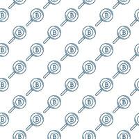 Magnifier with Bitcoin Cryptocurrency seamless pattern in outline style vector