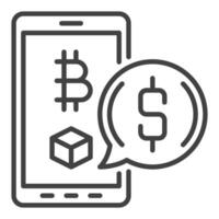 Bitcoin on smartphone screen Crypto Currency icon or sign in thin line style vector