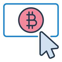 ratón cursor en bitcoin botón cripto moneda de colores icono o símbolo vector
