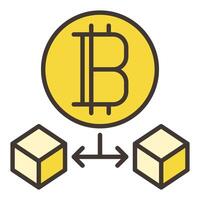 bitcoin y dos bloques criptomoneda de colores icono o diseño elemento vector