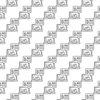 Trading on Laptop Bitcoin Cryptocurrency Trading thin line seamless pattern vector