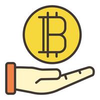 Bitcoin on Human Hand Cryptocurrency colored icon or sign vector