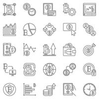 Cryptocurrency outline icons set. Bitcoin Decentralized Blockchain Technology concept linear signs vector