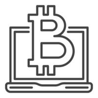 Laptop with Bitcoin Decentralized Cryptocurrency thin line icon or symbol vector