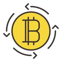 Bitcoin sign inside Arrows Crypto Currency round colored icon or symbol vector