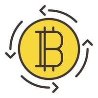 Bitcoin sign inside Arrows Crypto Currency round colored icon or symbol vector