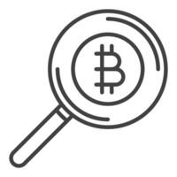 Magnifier with Bitcoin Cryptocurrency icon or symbol in outline style vector