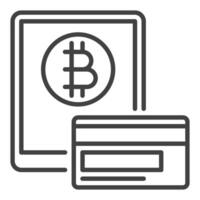 Bitcoin with Tablet and Credit Card Cryptocurrency icon or symbol in outline style vector